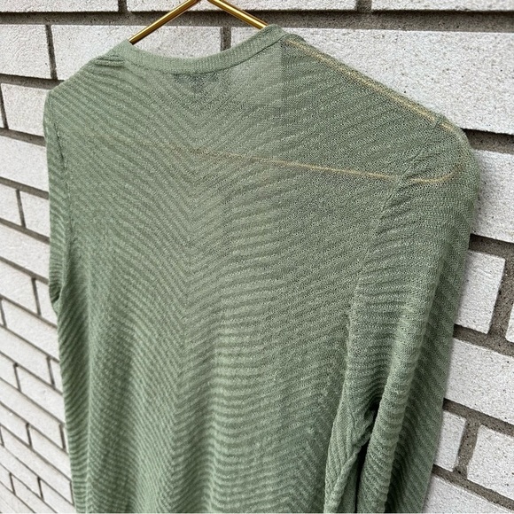 Eileen Fisher Pointelle Knit Pistachio Sage Green Open Front Hemp Blend Cardigan - Picture 5 of 9